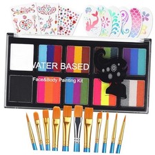 26 Colors Rainbow Face Painting Kit for Kids Adults - 8 Split Cake, 2 Black
