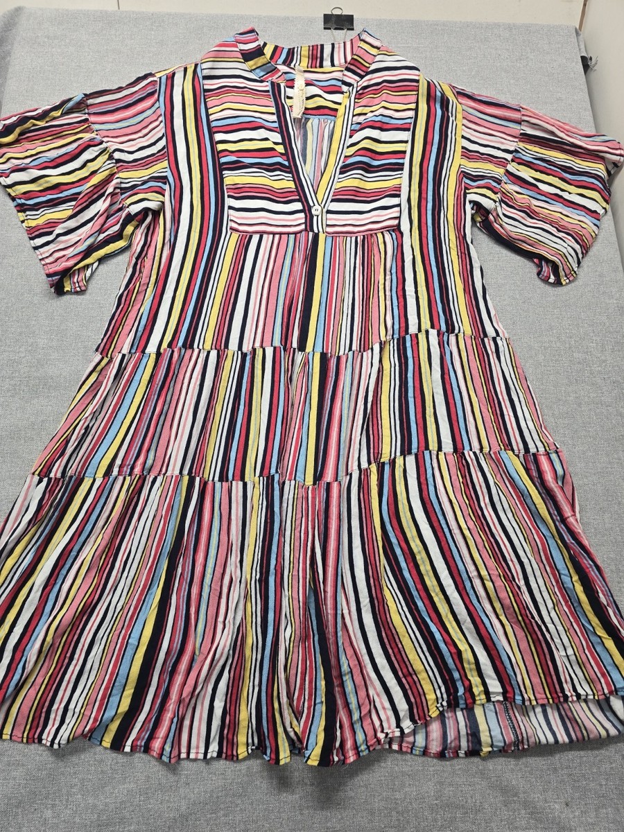 Uncle Frank Dress Womens Size XL Multi Color Stripe Midi Tier Ivy Jane  #75547 | eBay