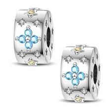 KUNSIR 2PCS 925 Sterling Silver Clip Charm Bead For Bracelet Spacer Lock Stopper