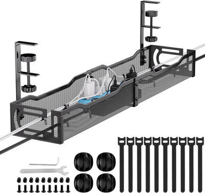 Cable Management, 25'' Cable Management under Desk No Drill, Metal Cord Organize