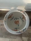 Large Asian Porcelain Fish Bowl Planter Satsuma Peacock Floral Red Black — photo 2
