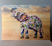 Original Hand-Painted Artwork Silver Accents Varnished - Elephant Design