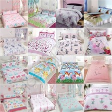 KIDS GIRLS DOUBLE DUVET COVER SET BEDDING - STARS UNICORNS PRINCESS BUTTERFLY