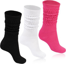 Women'S Slouchy Socks for Boots, 3 Pairs Ribbed Knit Thick Warm Long Scrunchie S