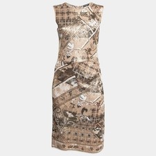 Chanel Beige Gold Jacquard Knit Button Detail Sleeveless Dress M