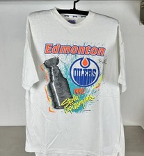 Edmonton Oilers Champions NHL vtg white short sleeve t-shirt QT6922
