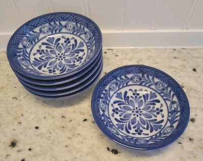 6 Taijimi Kyo-gama Kiln Blue Floral Pinch Bowl Porcelain Japan 4.5'' Diameter 