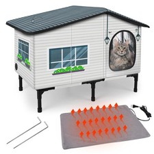 Weatherproof Heated Cat House for Outside Cats, Outdoor Cat House with Cats H...