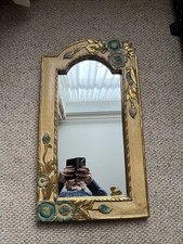 wooden hand carved wall mirror Floral Gold Green Vincent Cadeaux 68.5 x 38.5cm