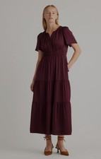 Quince Washable Strech Silk Tiered Maxi Dress, Wine Tasting Size M