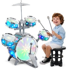 Kids Drum Set for Toddlers 3-5, Light Up Jazz Drum Kit for Kids 3-5-7, Upgrad...