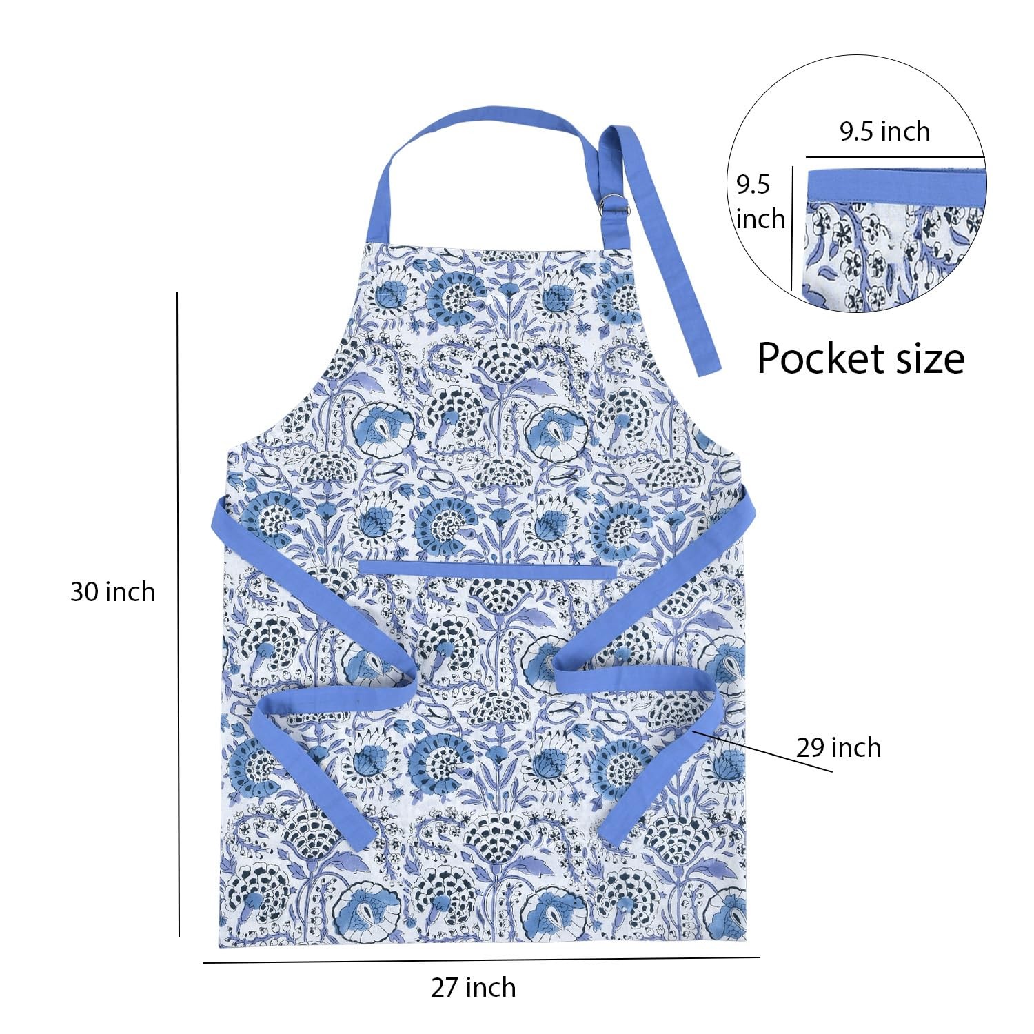 Cotton Floral Kitchen Apron for Women with Pocket Adjustable Neck Ties