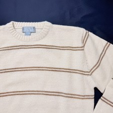 Le Tigre Mens Sweater Large Cream Brown Stripe