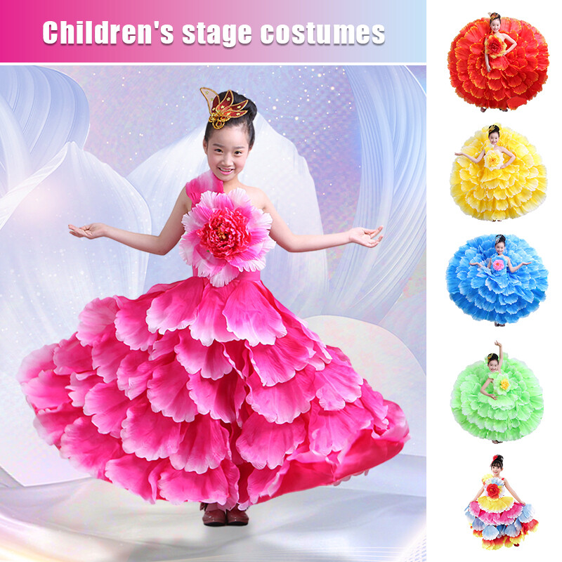 Vestido de Flamenca Español 360-720Grados Niño Columpio Falda Escenario Actuación Disfraz