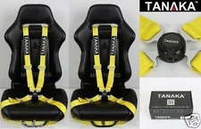 2 TANAKA UNIVERSAL YELLOW 4 POINT CAMLOCK QUICK RELEASE RACING SEAT BELT HARNESS