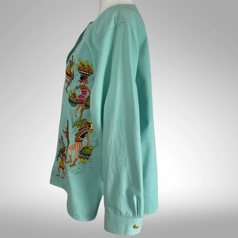 Chaqueta De Colección Bob Mackie Usable Arte Turquesa Para Mujer Grande - Bordado Tropical Foto 4 de 4