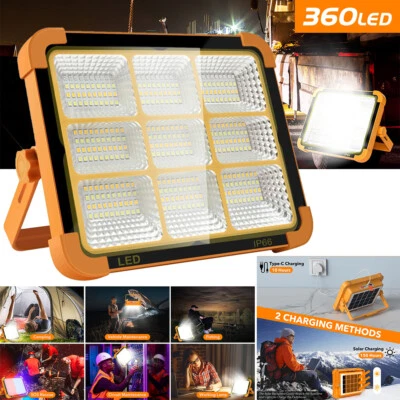 USB Rechargeable LED Work Light Solar Portable Floodlight Garage Camping Lamp