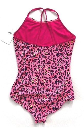 Nike Girls Crossback One Piece Swimsuit Cheetah Pink Sz Large - Picture 2 of 4