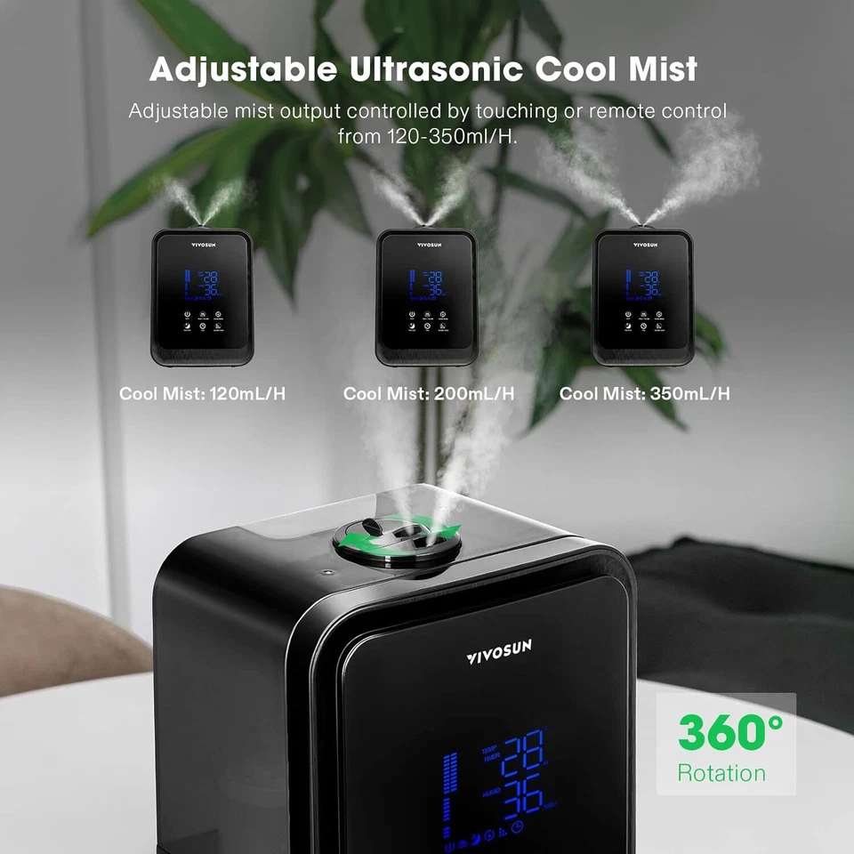 Humidificador ultrasónico de aire de niebla fría y caliente VIVOSUN 4,5 L con control remoto Foto 2 de 4