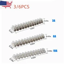12 Way Barrier Screw Terminal Block Wire Connection Connector Strip 3A 6A 10A US