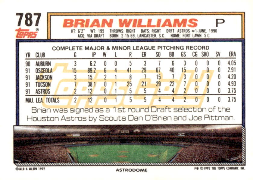 1992 Topps #787 Brian Williams Gold | eBay