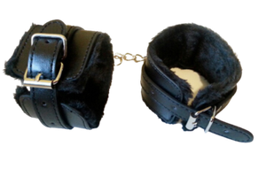 Fluffy Handcuffs Faux Black Leather Restraints Uk Seller Ebay