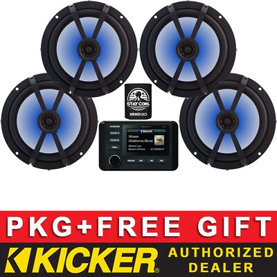 KICKER KMC4 DIGITAL MEDIA RECEIVER MARINE AUDIO PACKAGE+8'' LED SPEAKERS 2 PAIRS