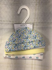 Carter's Infant Baby girl 3 Pack Hats Caps Size 0-3 Months Yellow Blue Flowers