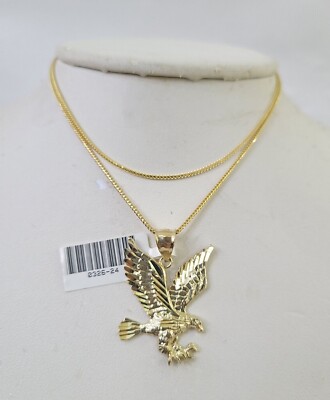 10K Solid Franco Chain Eagle Pendant Charm Necklace 18''-24'' 1.5mm Yellow Gold