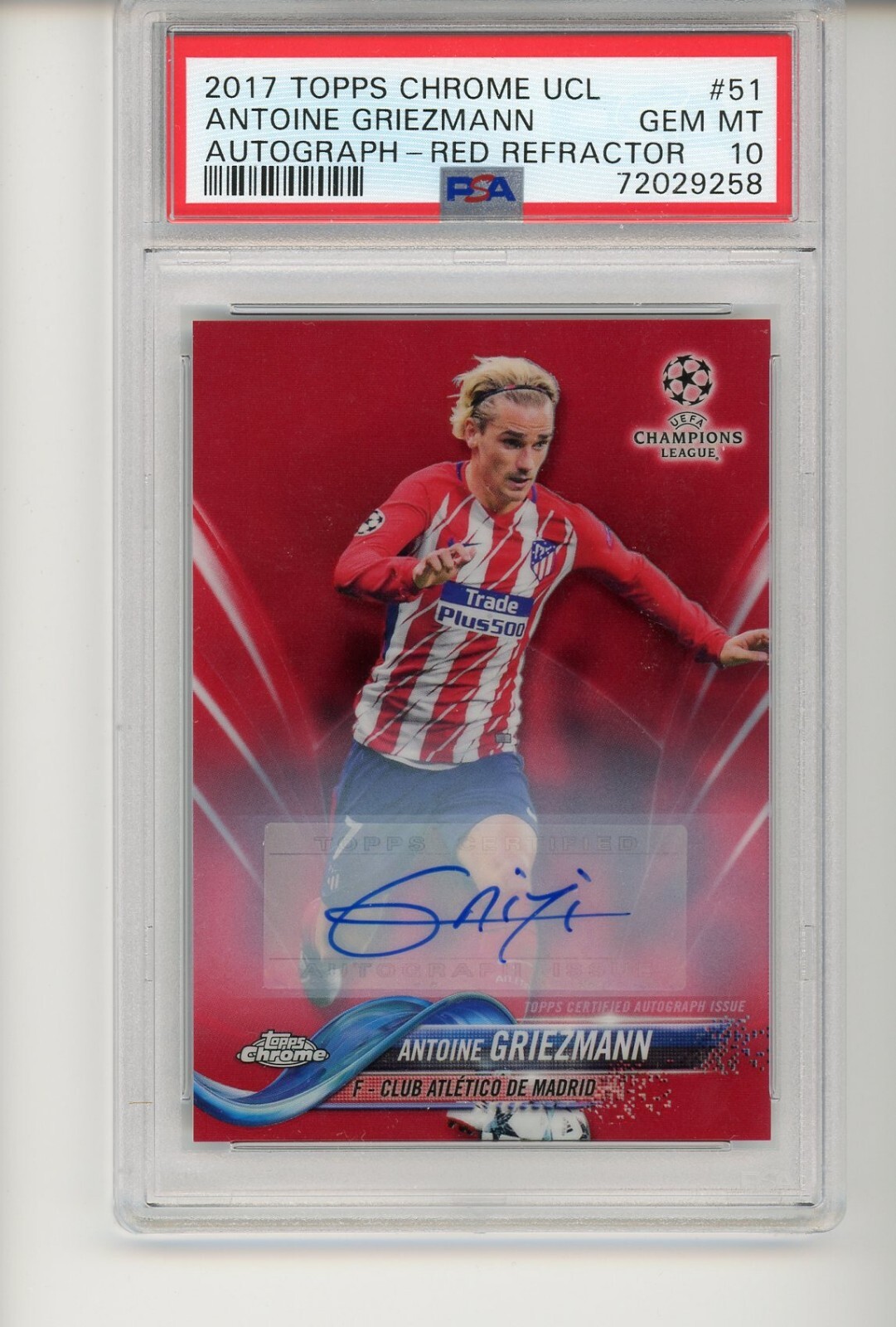 2017 TOPPS CHROME CHAMPIONS LEAGUE RED REFRACTOR AUTO ANTOINE GRIEZMANN 2017-topps-chrome-champions-league-red-refractor-auto-antoine-griezmann