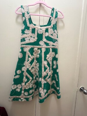 slim fit dress slacks MAEVE Size X-SMALL White/Green Leaf Print Short Sleeve Cotton Blend DRESS main image 0