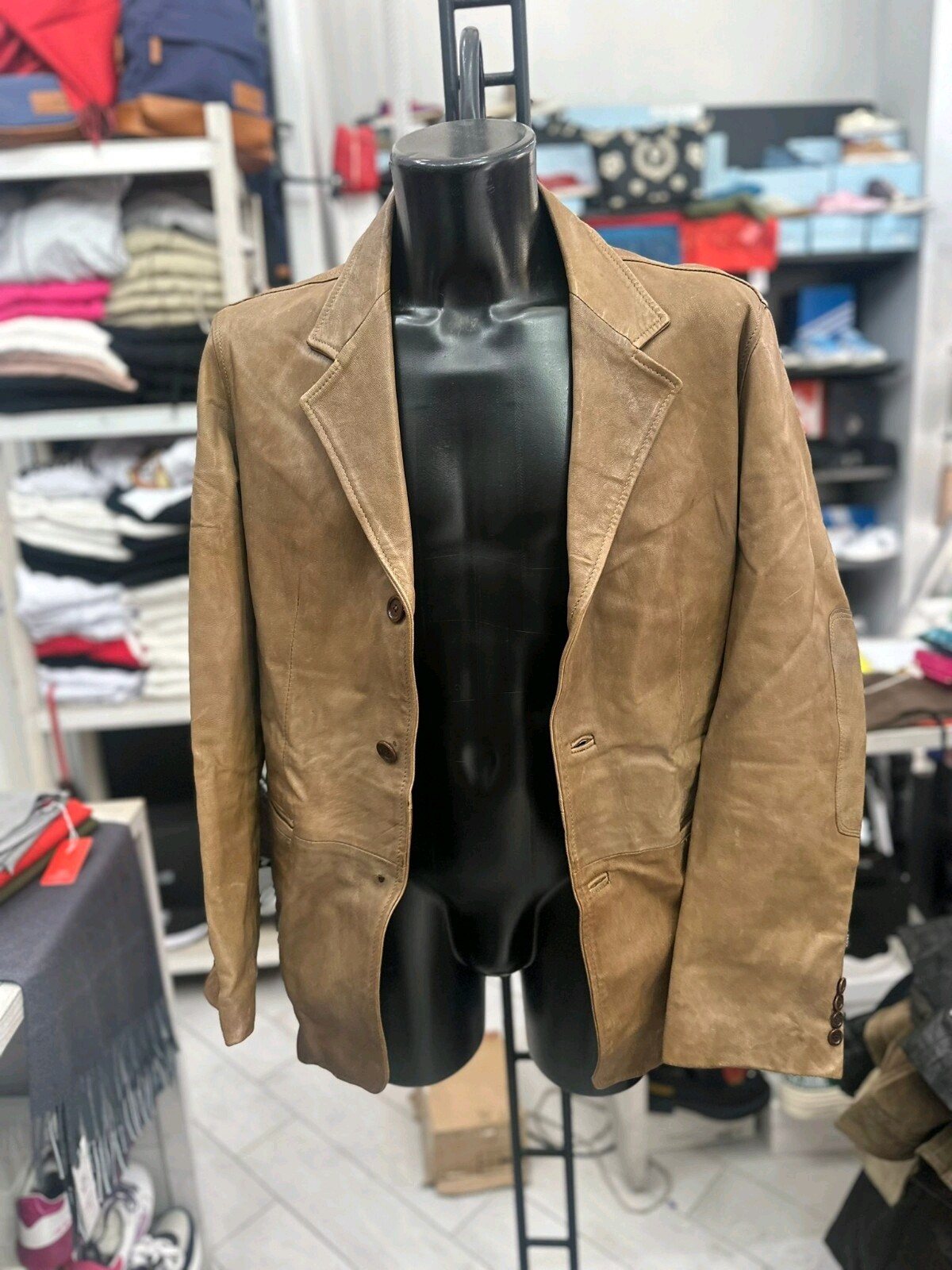 Men's Brown Leather Jacket Size 52 EV LLV908 Stylish Biker Jacket