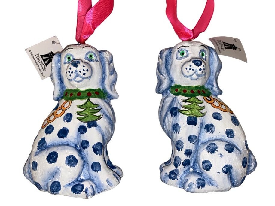 TradeCie Becca Speight Staffordshire Dog Chinoiserie Ornament Set of 2 NEW
