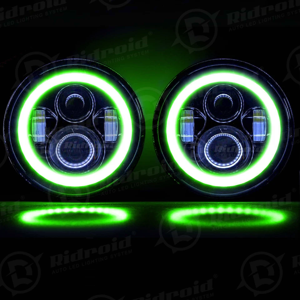 Faros LED de 7" y halo verde + kit de luces de trabajo de conducción todoterreno de 7" para camioneta Jeep Foto 2 de 4
