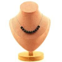 Steine Und MinéRaux. Halskette 10 Perlen Schwarzer Obsidian 8 Mm. Kette Stahl I