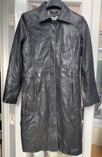 Nuage At Debenhams Vintage Women Black Soft Real Leather Overcoat 14 C38”l42”vgc