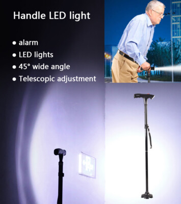 Folding Walking Cane LED Light Walking Stick Bell With Alarm Cane Lightweight