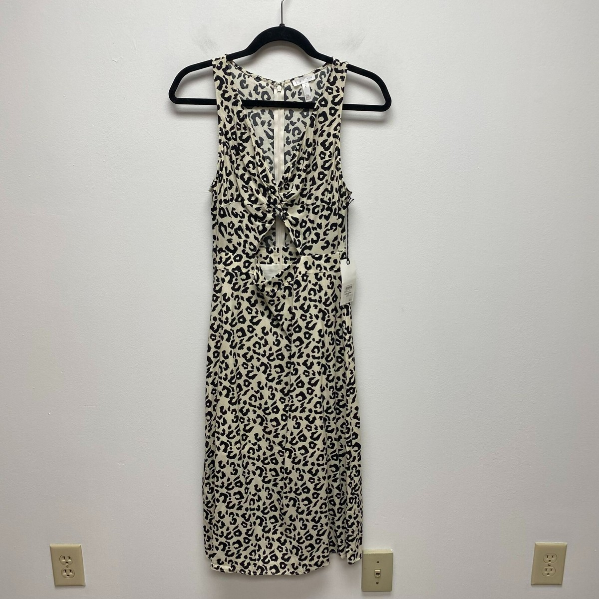 Leith Womens Ivory Black Leopard Twist Front Cutout Sleeveless Midi Dress S  New | eBay