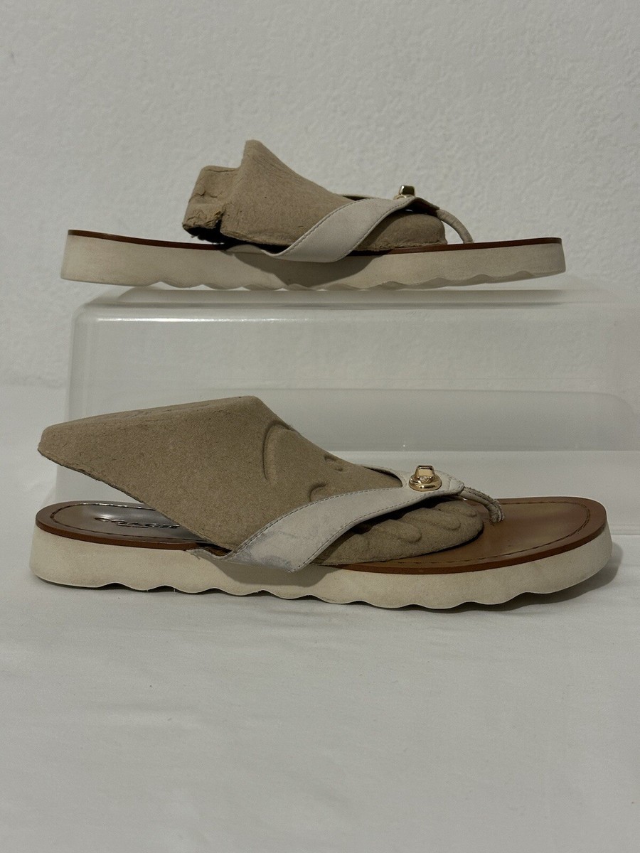 COACH Womens Size 7 Shelly Turnlock Flip Flop Sandal White