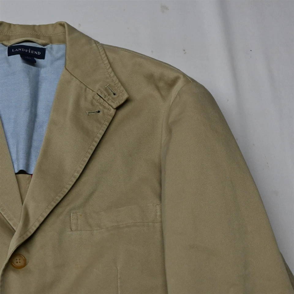 Lands' End Grande 42 44 Caqui Algodón Sarga Hombres Blazer Traje Chaqueta Abrigo Deportivo Foto 2 de 4
