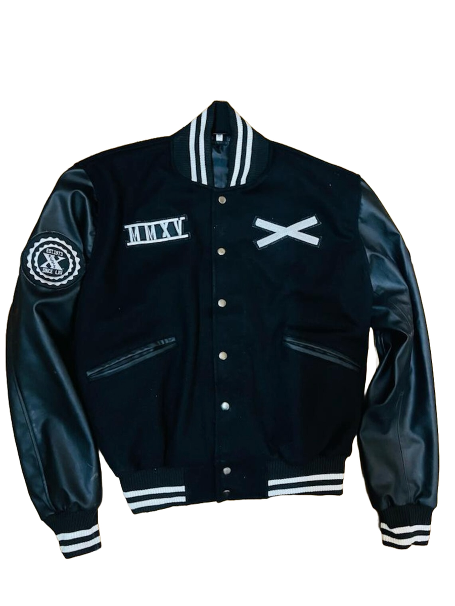 The Weeknd XO Jacket Bomber Black Wool Varsity Letterman Leather