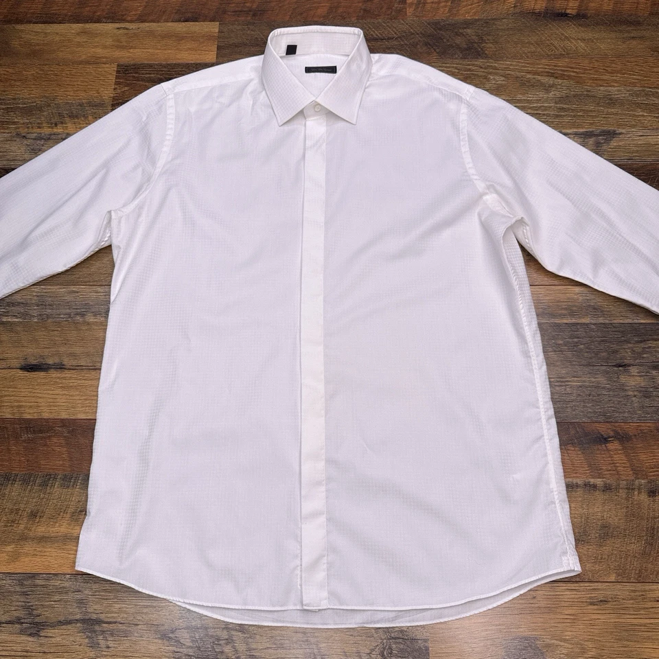Camisa de vestir Saks Fifth Avenue para hombre 17 blanca con botones Weba sin arrugas Foto 3 de 4