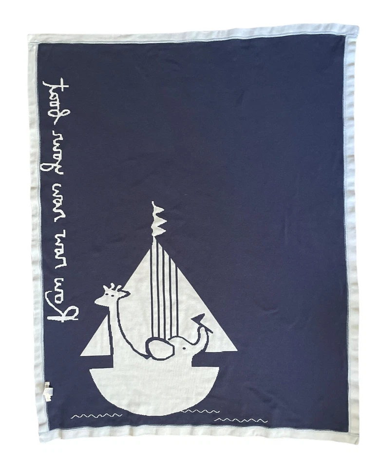 Manta de bebé Pottery Barn Kids ROW YOUR BOAT azul marino Arca de Noé náutica - Rara Foto 3 de 4