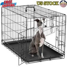 36 Inch Double Door Dog Crate Folding Pet Kennel W/ Divider Leak Proof Tray New