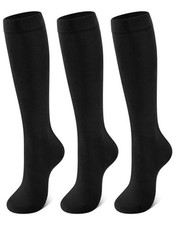 Womens Knee High Socks, Combed Cotton, 3 Pairs 8-11 3black