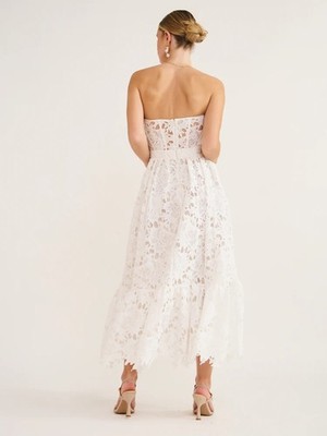 linen midi white dress Dante Ruched Linen Midi Dress / White | MESHKI main image 0