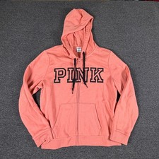 PINK Victoria's Secret Hoodie Womens XL Full-Zip Coral Logo 398545-L70 EUC