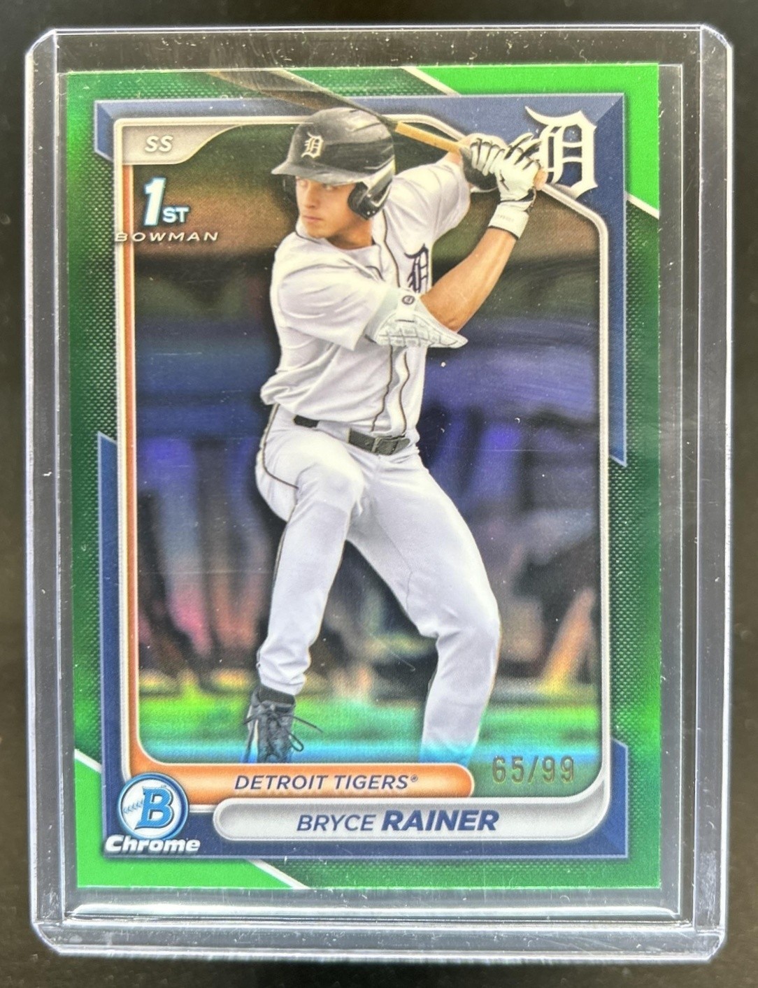 2024 Bowman Draft Bryce Rainer Chrome Green Refractor 1st Prospect #/99 Tigers