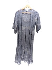Rebellion Gray Sheer Lace Embroidered Duster Kimono Cardigan Size Small