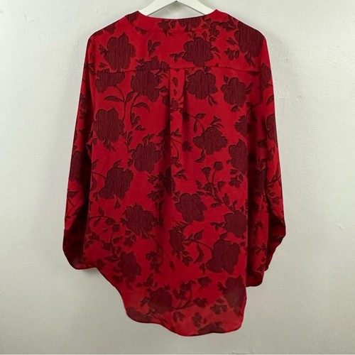 APT. 9 Long Sleeve Bright Red Floral V-Neck Blouse Women's Size XXL - Picture 2 of 5